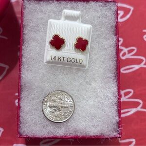14kt Gold Red Clover Kids Stud Earrings
